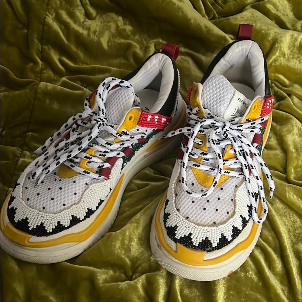 Farm Rio Yellow and White Sneakers with Red Accents
